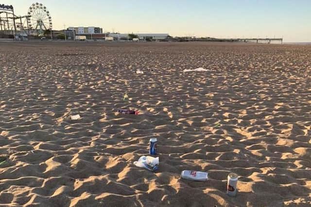 Rubbish left on the beach in Skegness.