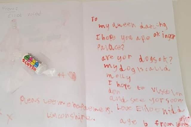 Elliot's letter - and a sweet treat - was sent to The Queen during lockdown. EMN-200906-162023001