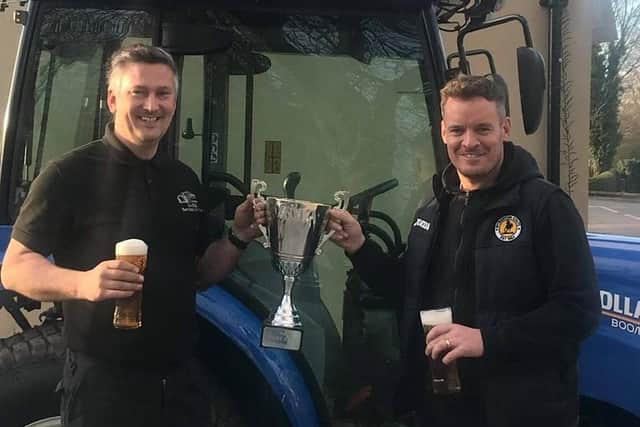 Cheers! Wyberton's Chris Bray and James Payling celebrate the grant.
