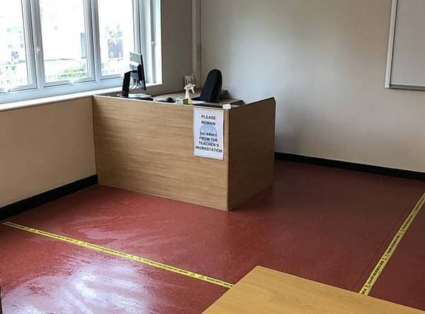 Photographs from Louth Academy, showing how social distancing measures are being enforced.