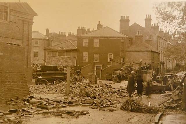 A postcard depicting some of the damage caused by the tragic Louth Flood of 1920.