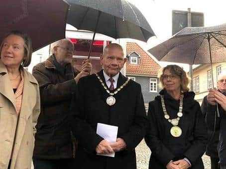 Former Mayor of Skegness Coun Sid Dennis read out names of the fallen from WW1 at the 2017 box illustrating peace.