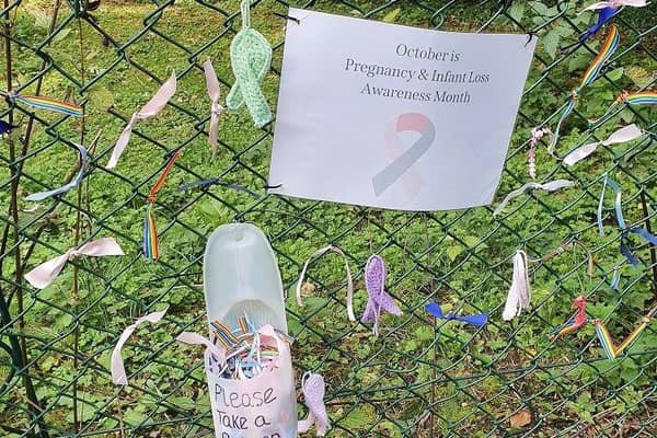 Some of the ribbons attached to the fence at Hubbard's Hills, Louth, to mark Baby Loss Awareness Week.