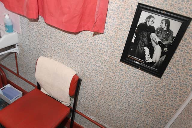 A picture of Elton John and Bernie Taupin back stage at the Gliderdrome. The dressing room has not been changed since the 60s and is a popular location for paranormal events.