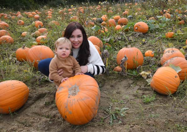 Enjoying the pumpkin patch is Amy Wolfe-Gill with James Wolfe-Gill, aged one. EMN-211018-102826001