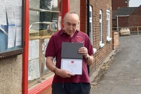 Andy Blagojevitch, Postmaster for Middle Rasen Post Office, has been presented with a 30 Years Long Service award for his devoted service to the community. EMN-211015-100249001