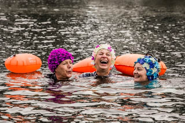 Amanda Skayman having fun during the final swim with fellow Bluetits Karen Fuller and Gail Bevan. Photos by Leanne Donohue Photography.