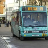 Boston and Grantham could become 'electric bus towns' according to a new transport plan for Lincolnshire. The Into Town Bus on Bargate, Boston.