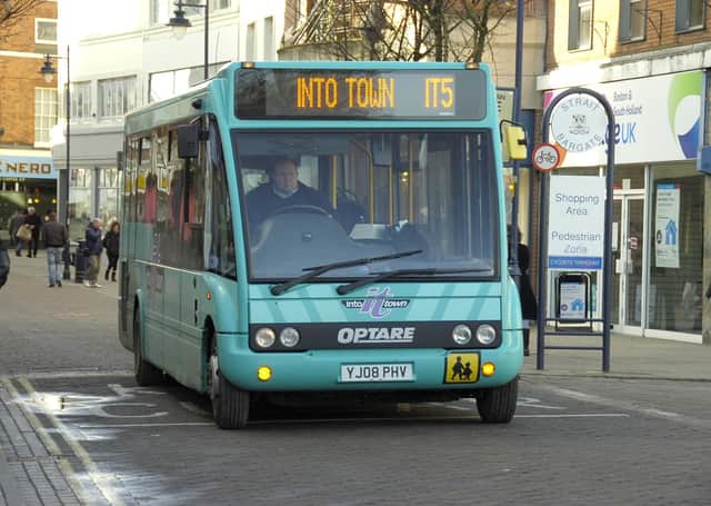 Boston and Grantham could become 'electric bus towns' according to a new transport plan for Lincolnshire. The Into Town Bus on Bargate, Boston.