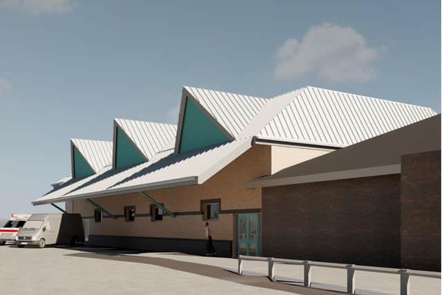 An artist's impression of the new extension incorporating the expanded resuscitation unit at Lincoln County Hospital. EMN-211021-143237001