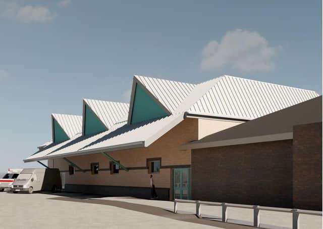 An artist's impression of the new extension incorporating the expanded resuscitation unit at Lincoln County Hospital. EMN-211021-143237001