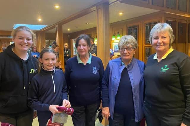 Chloe Vickers, Izzy horndyke, Pammy Hayden, Steph Teanby and Lady President of Woodhall Spa Golf Club Cindy Ireland.