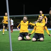 Shane Byrne celebrates his winner against York. Photo: Oliver Atkin