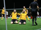Shane Byrne celebrates his winner against York. Photo: Oliver Atkin