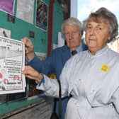 Maureen and Keith Gaguley of Spa Singers, unhappy that their Remembrance Day concert poster keeps being removed from Horncastle notice board EMN-210111-142328001