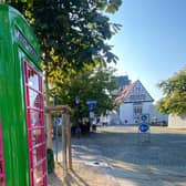 The Box is green and pink ahead of the Landes­garten­schau Flower Show.