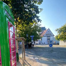 The Box is green and pink ahead of the Landes­garten­schau Flower Show.