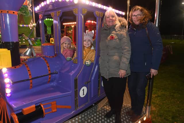 L-R Lyre Garner 3 and Eva-Rose Garner 6 with their grandmas Sarah Garner and Carol Sharp EMN-210811-110758001