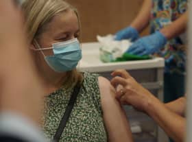 A Covid vaccination taking place at the PRSA in Boston.
