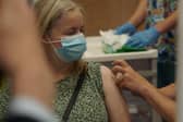 A Covid vaccination taking place at the PRSA in Boston.