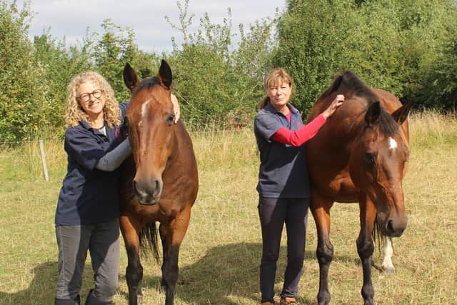 Tracey Wilson, founder of Foxdale Equine Assisted Learning, (left) with volunteer Carolyn Ashwin. EMN-210511-163417001