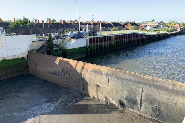 The Boston Barrier closed for the first time this morning. It is pictured here after one of its test closures. Photo: Environment Agency.
