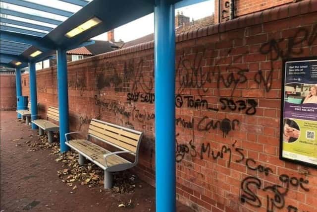 The vandalism at Louth Bus Station over the weekend.