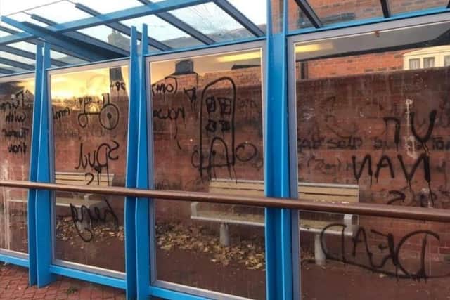 The vandalism at Louth Bus Station over the weekend.