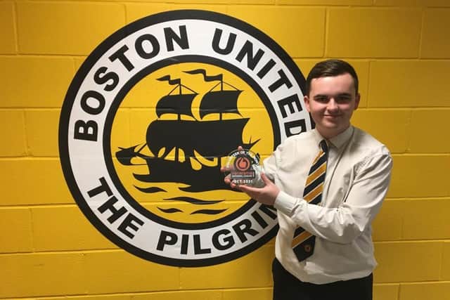Christian James with his award. Photo: Boston United
