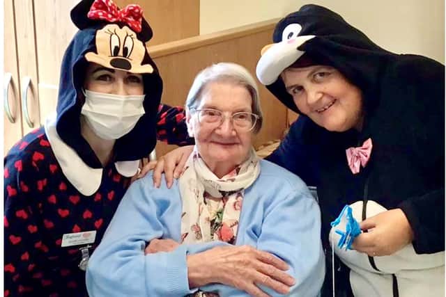Diane Cooper, Joan Mace [102], and Bridie Quinn. EMN-210811-192759001