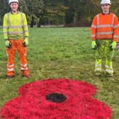The giant poppy on Gunby Roundabout ready for Remembrance Day.