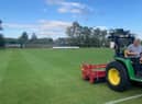 Market Rasen Town Football Club volunteer groundsman Kevin Bett using some of the new equipment to enable the players to enjoy better playing surfaces at Rase Park for the next few years. EMN-210911-090258001