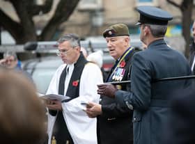 A scene from the Armistice Day Remembrance Service led by Rev Philip Johnson, in Sleaford Market Place today (Thursday, November 11). Personnel from RAF College Cranwell, along with members of the Royal British Legion and members of the public, gathered to remember the Fallen during a short service. Photo: Paul Saxby/MOD

©MoD Crown Copyright 2021 All Rights Reserved

Media Services
RAF College Cranwell
Sleaford
Lincolnshire. EMN-211111-150916001