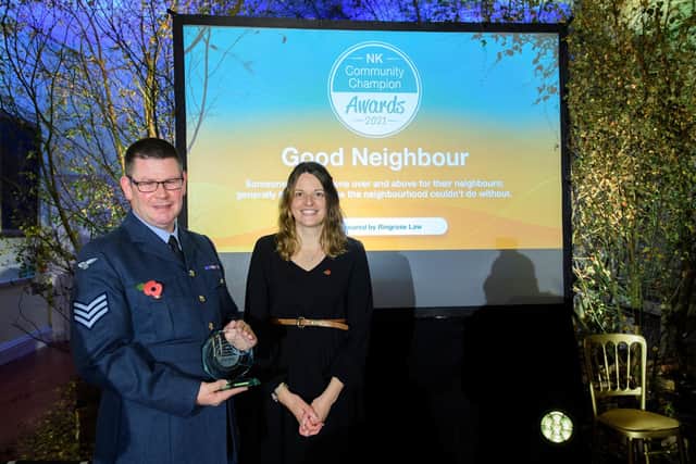 NK Community Champions Awards 2021, organised by North Kesteven District Council, held at Doddington Hall, Doddington, Lincoln. Good Neighbour Award, sponsored by Ringrose Law: Chris Banks, Sleaford Picture: Chris Vaughan Photography for NKDC Date: November 10, 2021 EMN-211211-134828001