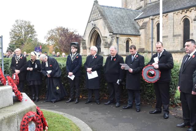 Skegness town councillors were amonst the dignitaries at the Remembrance Day service. Photo: Barry Robnson.