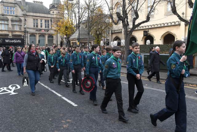 Scouts marching into the Market Place. EMN-211115-103701001