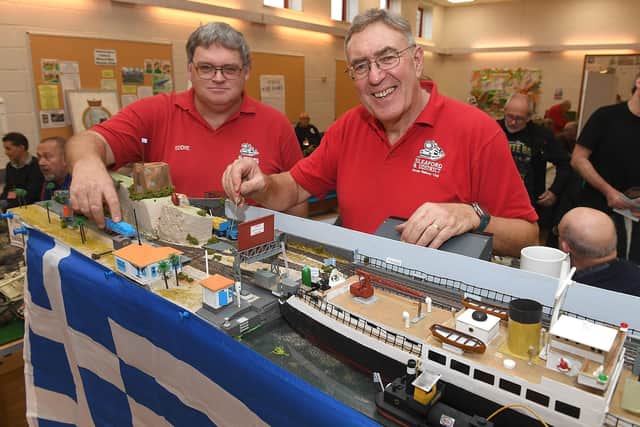 The Sleaford and District Model Railway Society charity modellers show back in 2019 at Ruskington Village Hall. L-R Eddie King - charity exhibition manager, Mark Bamford - club chairman. EMN-191118-095544001