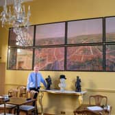 Andrew Leonard with the reproduction of Brown's Panorama at The Mansion House in Upgate, Louth.