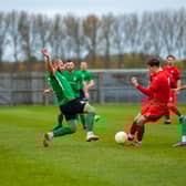 Mitch Griffiths slides in against Heanor. Photo: Craig Harrison