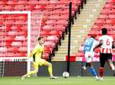 Marcus Dewhurst in action against Birmingham City in the Premier Development League Play-Off final match between Sheffield United U23 and Birmingham City U23 at Bramall Lane on May 24, 2021. (Photo by George Wood/Getty Images)