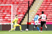 Marcus Dewhurst in action against Birmingham City in the Premier Development League Play-Off final match between Sheffield United U23 and Birmingham City U23 at Bramall Lane on May 24, 2021. (Photo by George Wood/Getty Images)