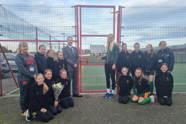 England Under-21 and Wasps netball player Poppy Baker opening the new netball courts at Skegness Grammar School.