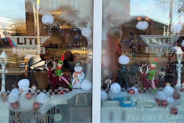 The Christmas window at Lite Bites cafe on Roman Bank, Skegness.