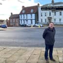 Coun Angela Lawrence and Town Clark Carl Thomas in Caistor Market Place EMN-211123-100446001