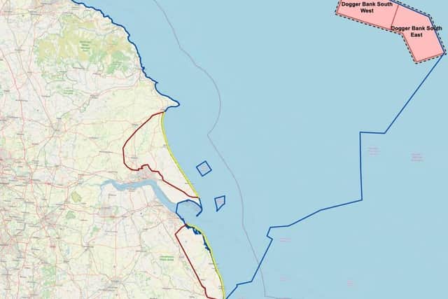 A map showing the location of the windfarm and potential landfall areas in yellow. Image: RWE