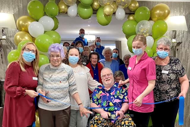 Shelia Pacey (second left) and Bob Sward (centre) and Bob’s wife Rose (far right) and others at the official opening/first anniversary party at Avocet House.