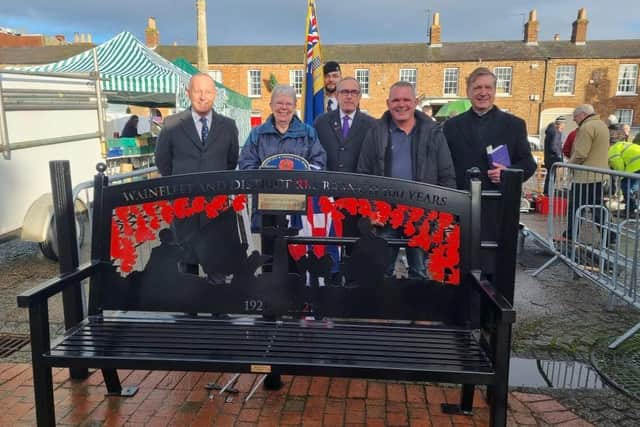 The Wainfleet area branch of the Royal British Legion bench is unveiled to mark its 100th anniversary.