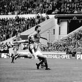 Chris Cook scores for Boston United at Wembley.