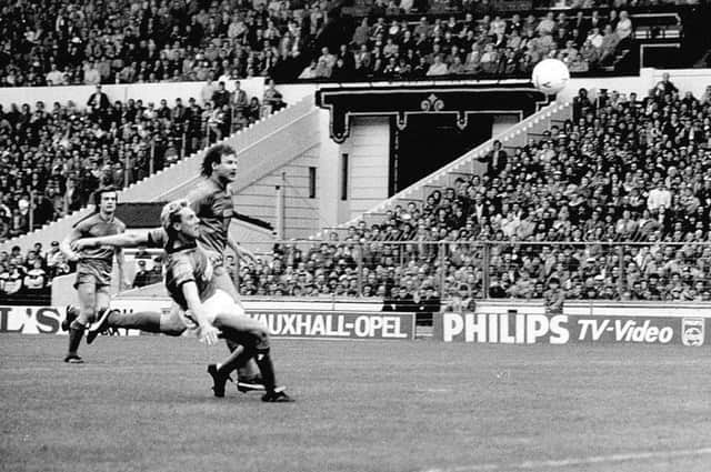 Chris Cook scores for Boston United at Wembley.
