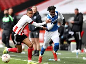 Boston United loanee Kyron Gordon tangles with Jayden Reid of Birmingham City during the Premier Development League Play-Off Final match between Sheffield United U23 and Birmingham City U23 at Bramall Lane in May 24. (Photo by George Wood/Getty Images)